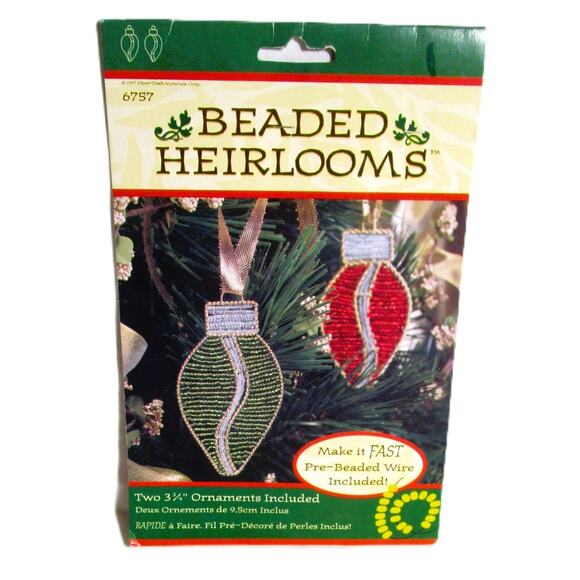 Christmas Craft Kit Beaded Metal Frame Tree Ornaments Makes a Set of Two - Picture 1 of 2